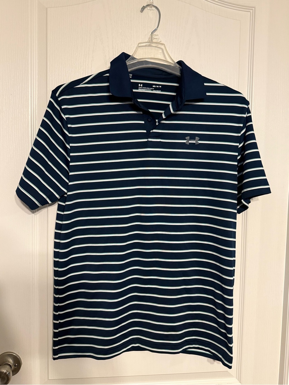 Under Armour Men’s Navy and White Striped Polo